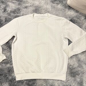 Source Unknown Men's Cream Cable Knit Crewneck Sweater